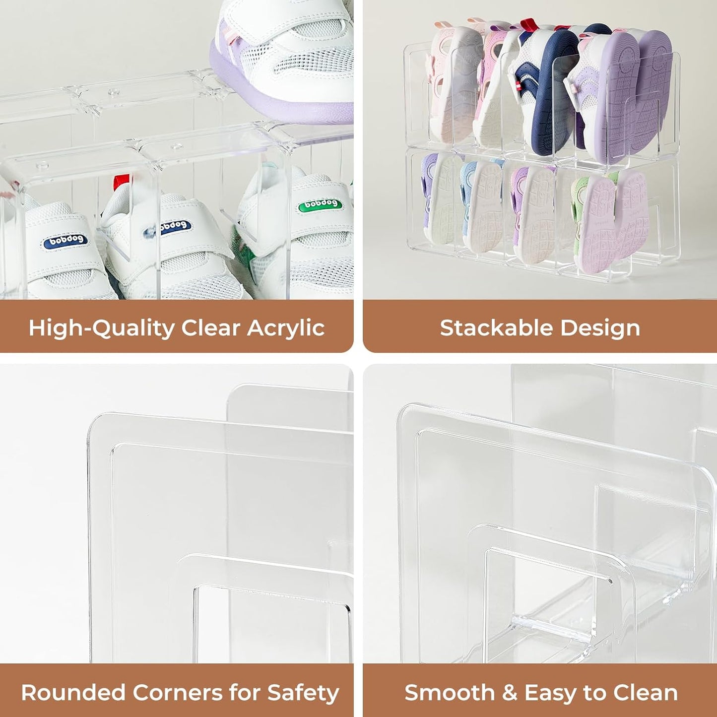 Closet 4 2PC Clear Acrylic Kids Shoe Rack for Organizers and Storaget, Baby Shoe Storage Small Shoe Rack Sections Kids