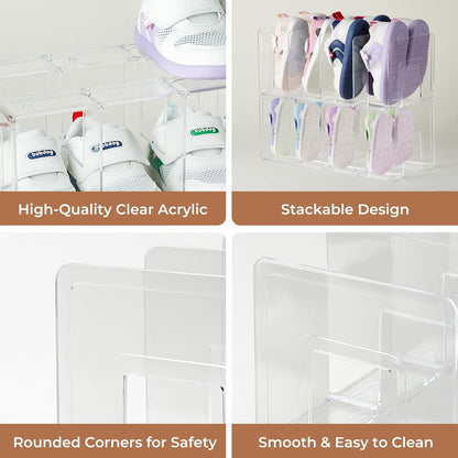 4 Pack Closet 4 Clear Acrylic Kids Shoe Rack for Organizers and Storaget, Baby Shoe Storage Small Shoe Rack Sections
