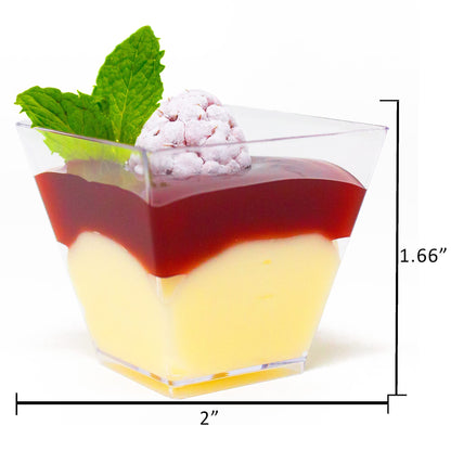 Tiny 50ct 2oz Mini Pyramid Plastic Dessert Cups with Spoons Professional-Grade Recyclable Disposable Party Cups and Mini Appetizers Dessert Shooter Cups Small Serving Plastic Cups CMJJ