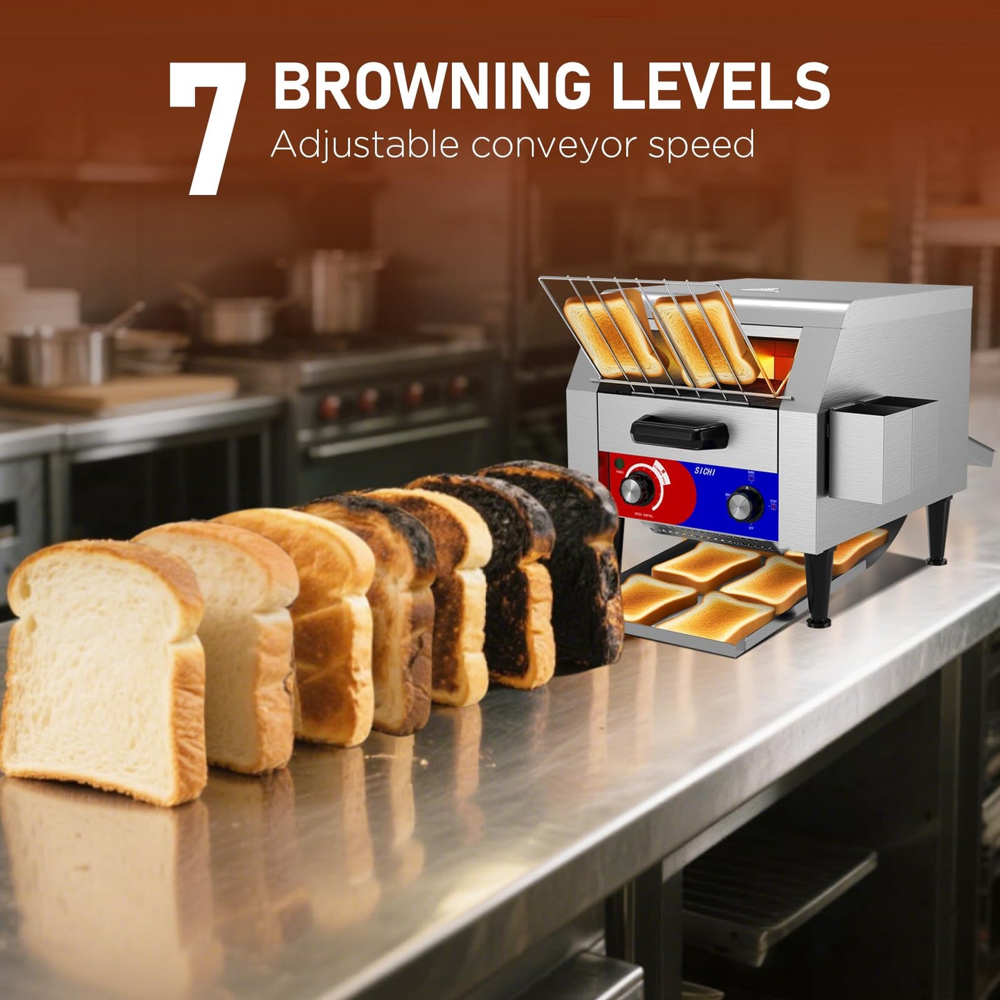 HTTSICHI Commercial Conveyor Toaster w/ 2 Slice Wide Slot, 300 Slice/hour Commercial Toaster w/ 10.1’’ Wide and 3‘’ Opening, Industrial Kitchen Cooking bagel w/Stainless Steel and Heavy Duty