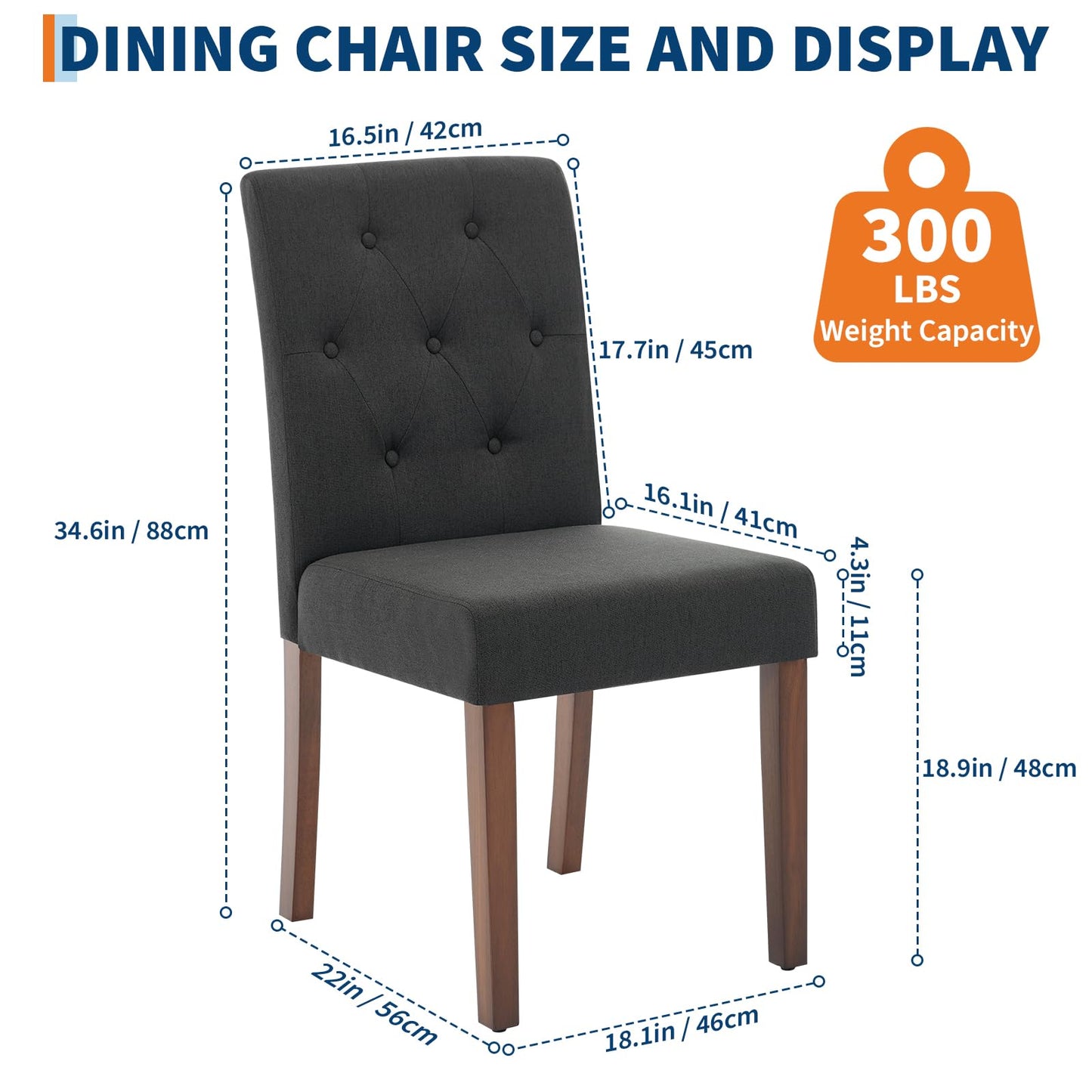 IDEALHOUSE Dining Chairs Set of 6, Linen Fabric Upholstered Parsons Chairs with Rubberwood Legs, Comfortable Padded Seat Kitchen, Dining Room Side Chairs, Living Room Black