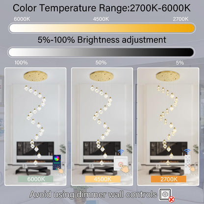 H142in Foyer Chandelier Big Chandeliers for High Ceiling Gold Pendant Light Fixture 26-Lights Crystal Chandelier Lighting Fixture for Living Room Staircase Villa