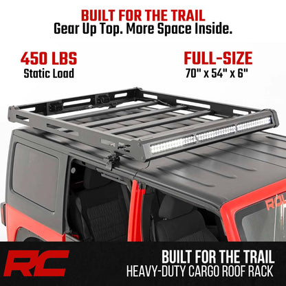 Rough Country Roof Rack for Jeep Wrangler JK (2007–2018) - Heavy-Duty Cargo Rack, Freedom Top Compatible, Low-Profile Overland Design