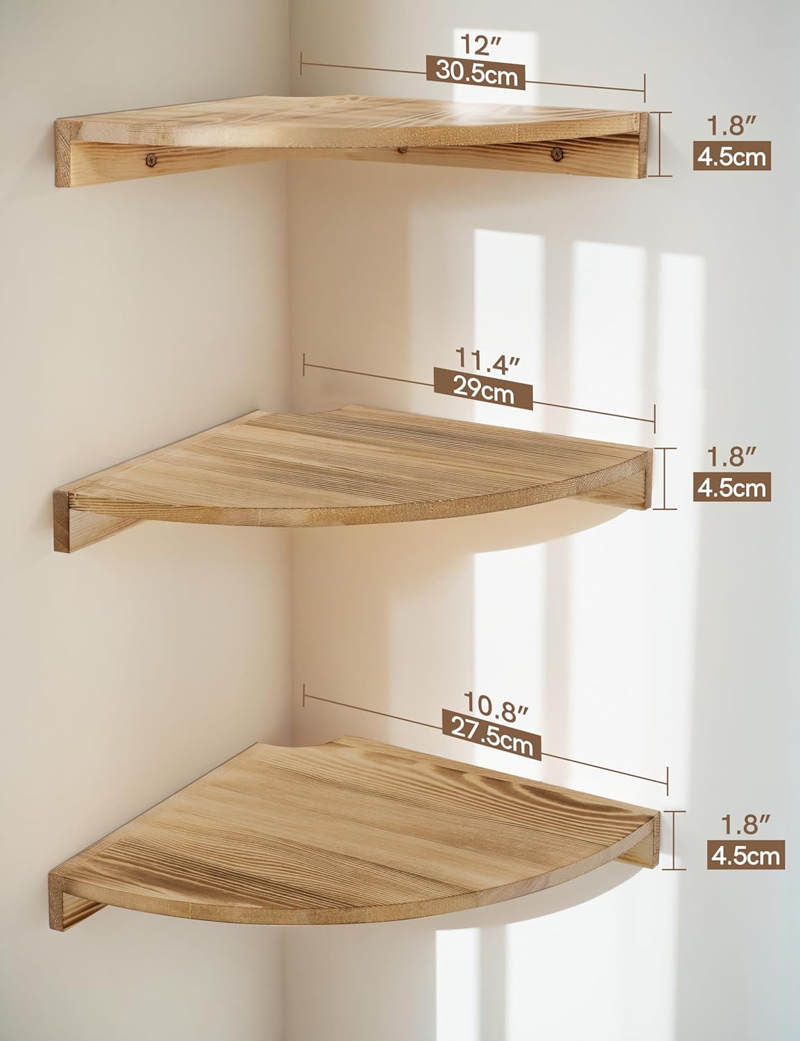 12x12 Inch Corner Shelves Wall Mount, Farmhouse Rustic Corner Floating Shelf with Cord Hole, Wooden Storage Organizer