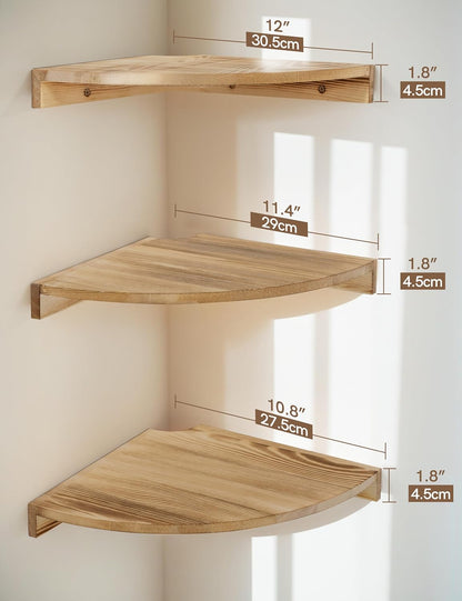 12x12 Inch Corner Shelves Wall Mount, Farmhouse Rustic Corner Floating Shelf with Cord Hole, Wooden Storage Organizer