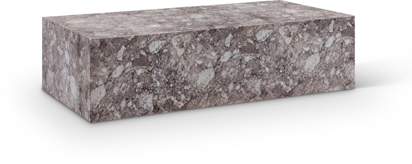 Meridian Furniture 99029Brown-CT Piazza Collection Art Deco Indoor/Outdoor Concrete Coffee Table with Brown Marble Finish, 52" W x 26" D x 14" H, Brown