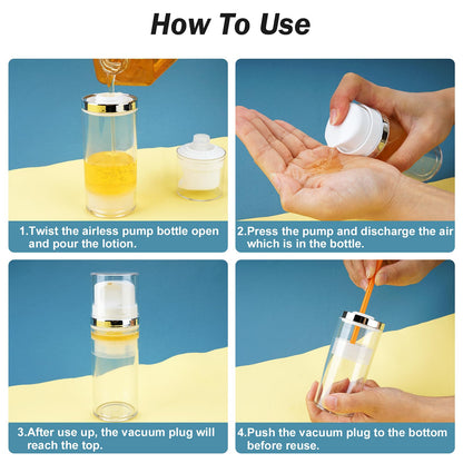 Cosywell Airless Pump Bottles 3.4oz/100ml Empty Moisturizer Pump Dispenser Airless Cosmetic Pump Container Travel Pump Bottles for Toiletries Shampoo Lotion and Cream Clear 2 Pack