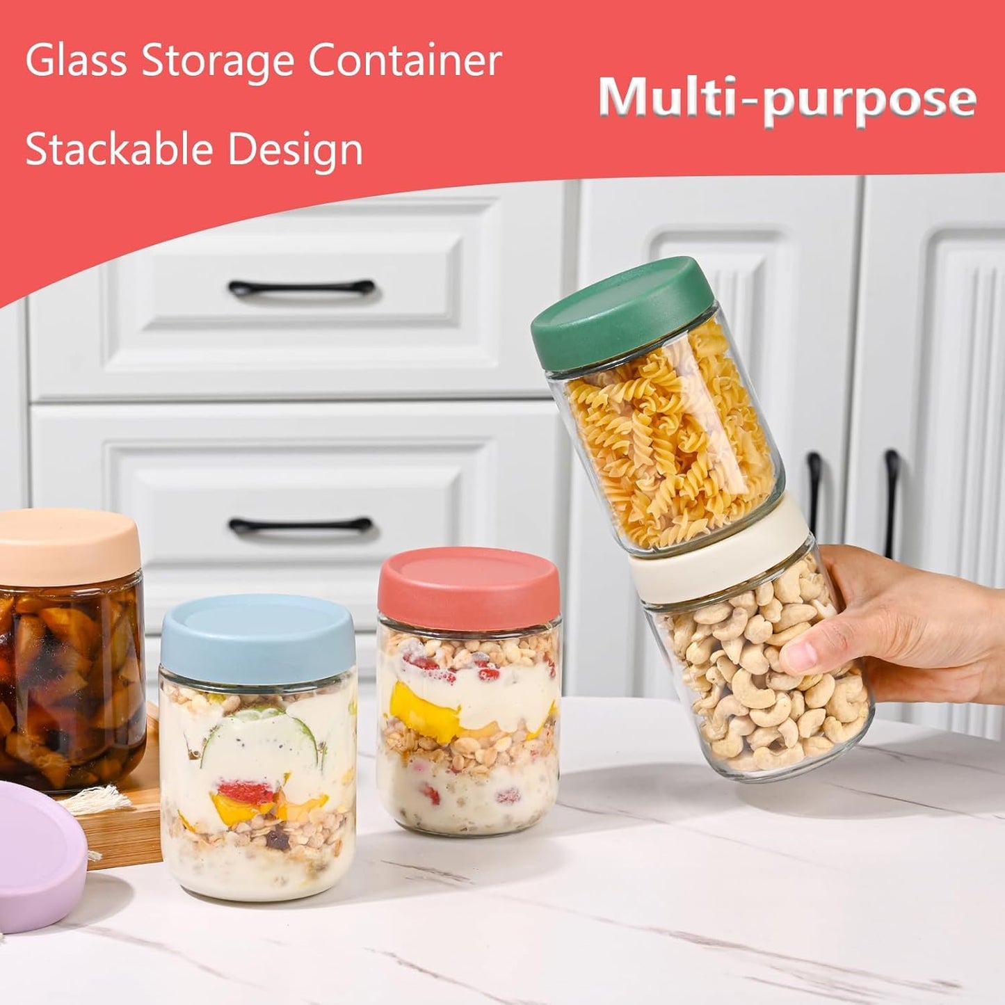 16 oz 6 Pack Artcochan Overnight Oats Containers with Lids Glass Jars Glass Mason Jars with Airtight Lids, Perfect