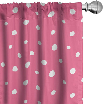 Ambesonne Pink Polka Dots Window Curtains - Monochrome Layout Pattern, Lightweight Decor 2-Panel Set with Rod Pocket,