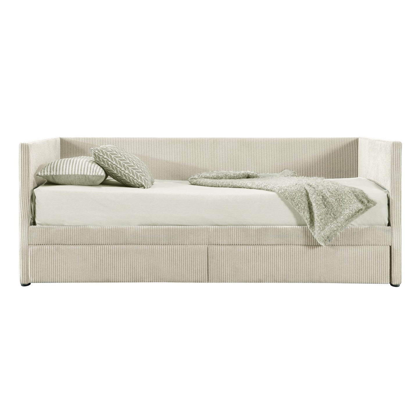 Merax Twin Size Corduroy Daybed with Two Drawers and Wood Slat,Sofa Bed Frame for Bedroom,Teens,Beige