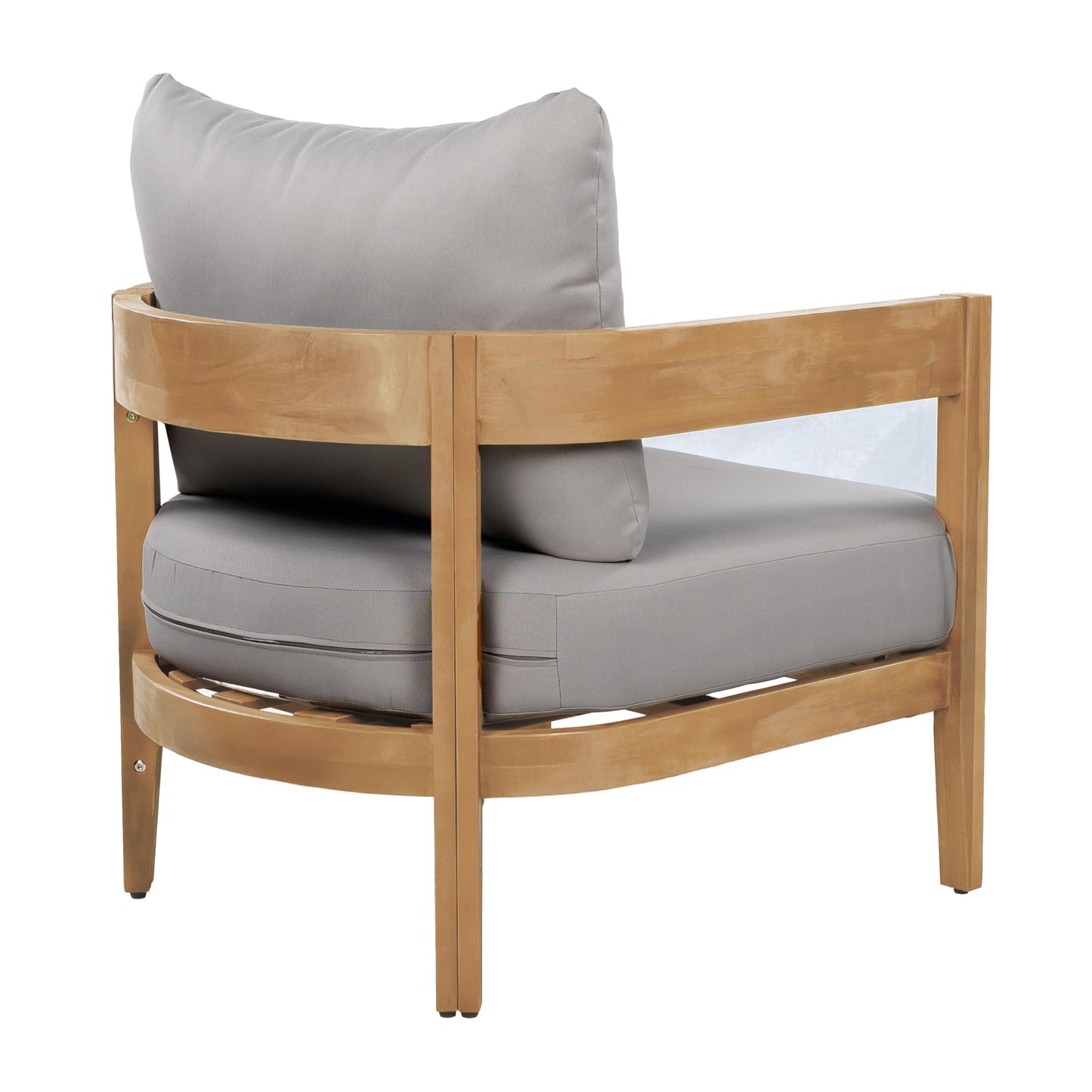 Christopher Knight Home Nadine Acacia Wood Club Chair, Outdoor Accent Chair, Tub Shape Design Armchair, Comfort Cushions Seating, Slat Open Back Reading Sofa for Balcony Backyard Garden, Teak+Gray