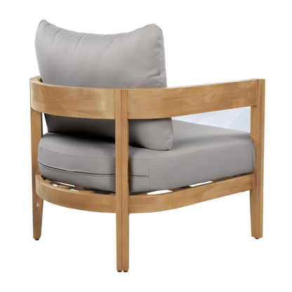 Christopher Knight Home Nadine Acacia Wood Club Chair, Outdoor Accent Chair, Tub Shape Design Armchair, Comfort Cushions Seating, Slat Open Back Reading Sofa for Balcony Backyard Garden, Teak+Gray