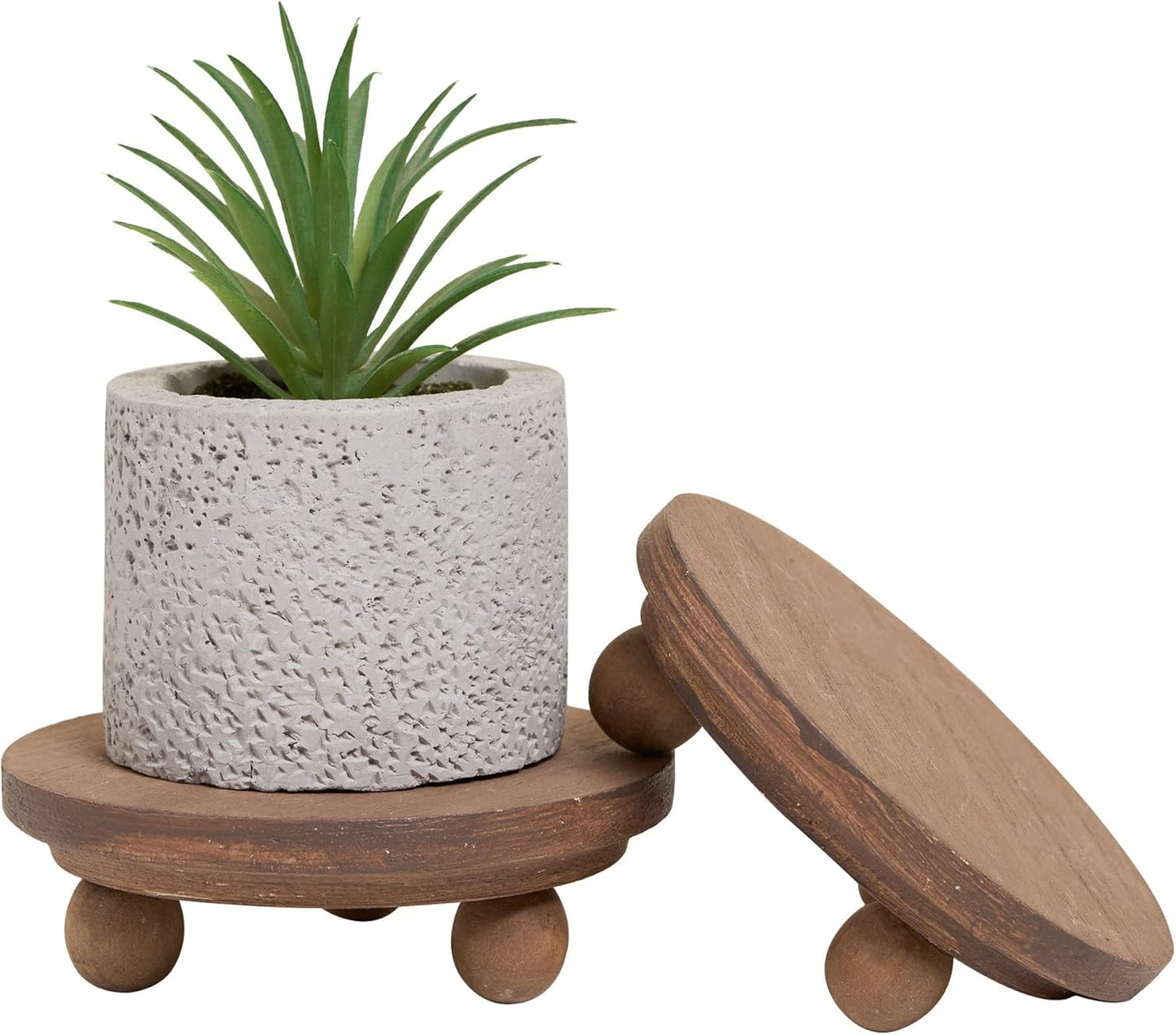 5"Round (Set 2, Defined Deco Mini Wood Risers for Display, Small Rustic Pedestal Display Stand of Wood)