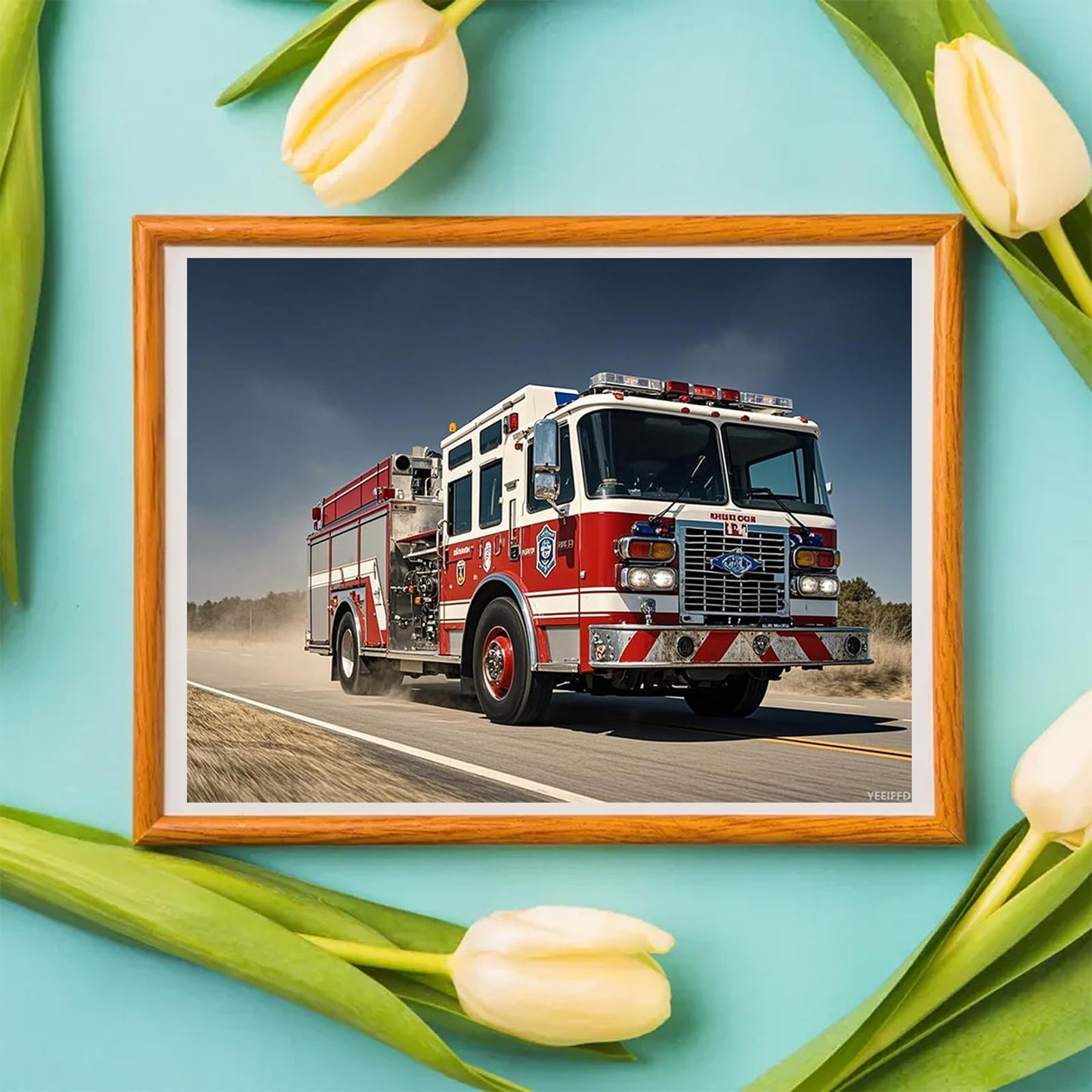 YEEIFFD Fire Engine Truck Diamond Art DIY Kits Stitch Diamond Painting Paint by Diamonds 5D Full Round Drill Gem Art for Beginners Home Office Living Room Bedroom Decor 12x16 Inch