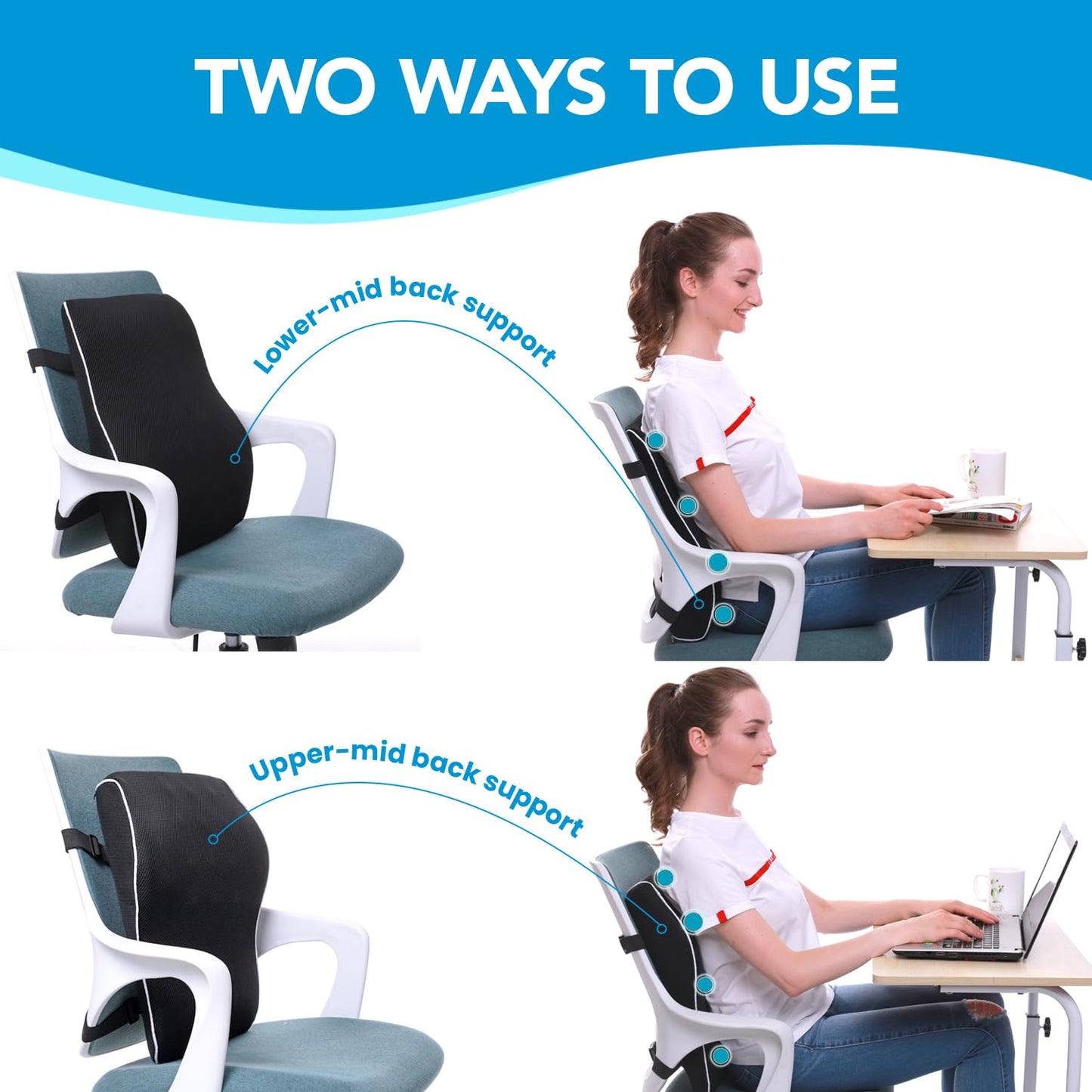 QUTOOL Lumbar Support Pillow for Office Chair,Office Home Essentials,Back Support Pillow for Car, Chair Cushions,Back Pain Relief Improve Posture,Mesh Cover Double Adjustable Straps