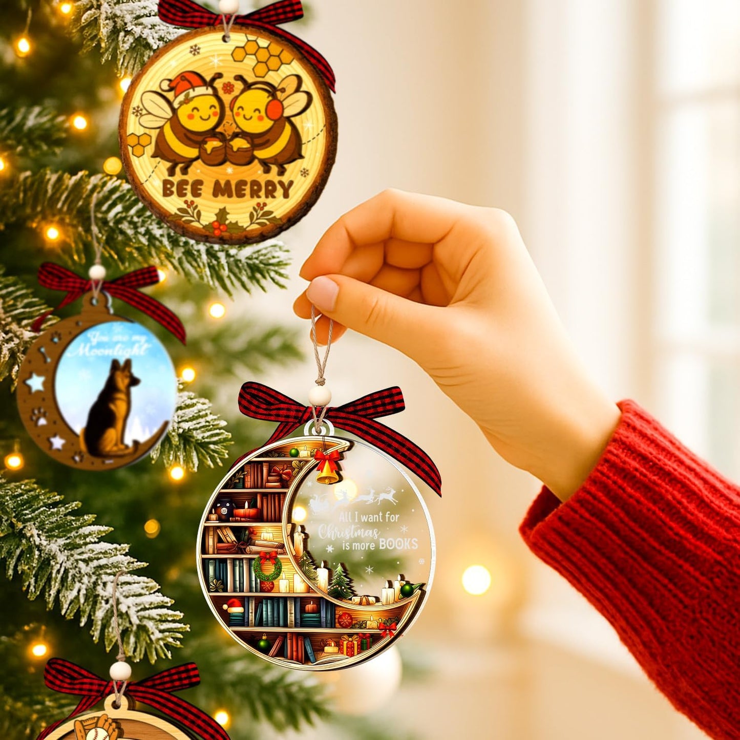 2025, 2025 Bookshelf Ornament, Book Ornaments for Christmas Tree Unique Book Christmas Ornaments Gifts for Boys, Girls