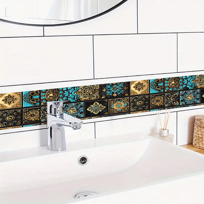 HOMETITUTE Wallpaper Border Peel and Stick Retro Mosaic Tile Wall Trim Paper Wall Decor Self Adhesive Border for Walls Mirror Frame Accent Strip for Bathroom Kitchen Living Room 4x196 Inch