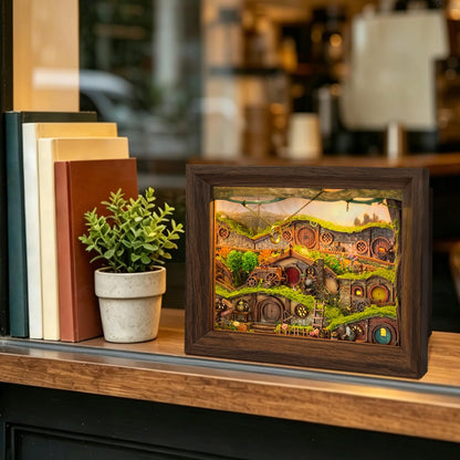 LORENOOK The Magic Ring Hamlet DIY Miniature House Shadow Box Kit – 3D Wooden Puzzle with Lights & Dust Cover, Book Nook Kits for Adults, Creative Framed Bookshelf Decor & Gift