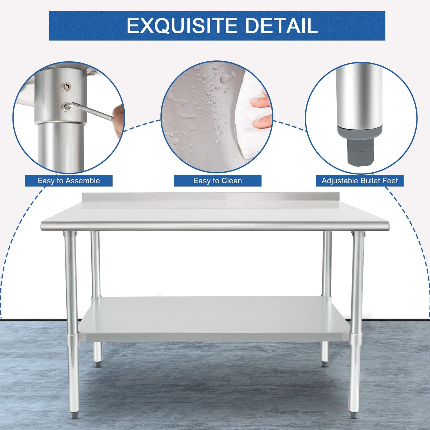 HARDURA Stainless Steel Prep & Work Table 30 x 48 Inches NSF Heavy Duty Commercial with Undershelf and Backsplash, Galvanized Legs for Commercial Food Prep