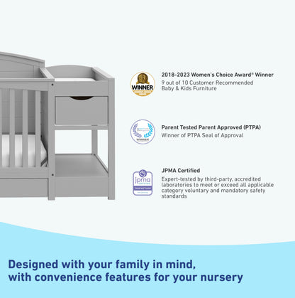 Graco Bellwood 5-in-1 Convertible Crib & Changer with Drawer - GREENGUARD Gold Certified, Full-Size Storage Drawer, Converts to Toddler Bed (Pebble Gray)