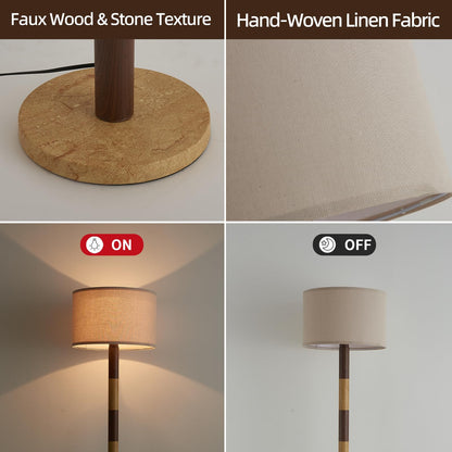 CozyCanyon 65" Wood Pattern Floor Lamp for Living Room, Dimmable Standing Lamp with Remote and Foot Switch, Rustic Tall Floor Lamp Linen Shade for Bedroom, Corner, Living Room, Home Decor.