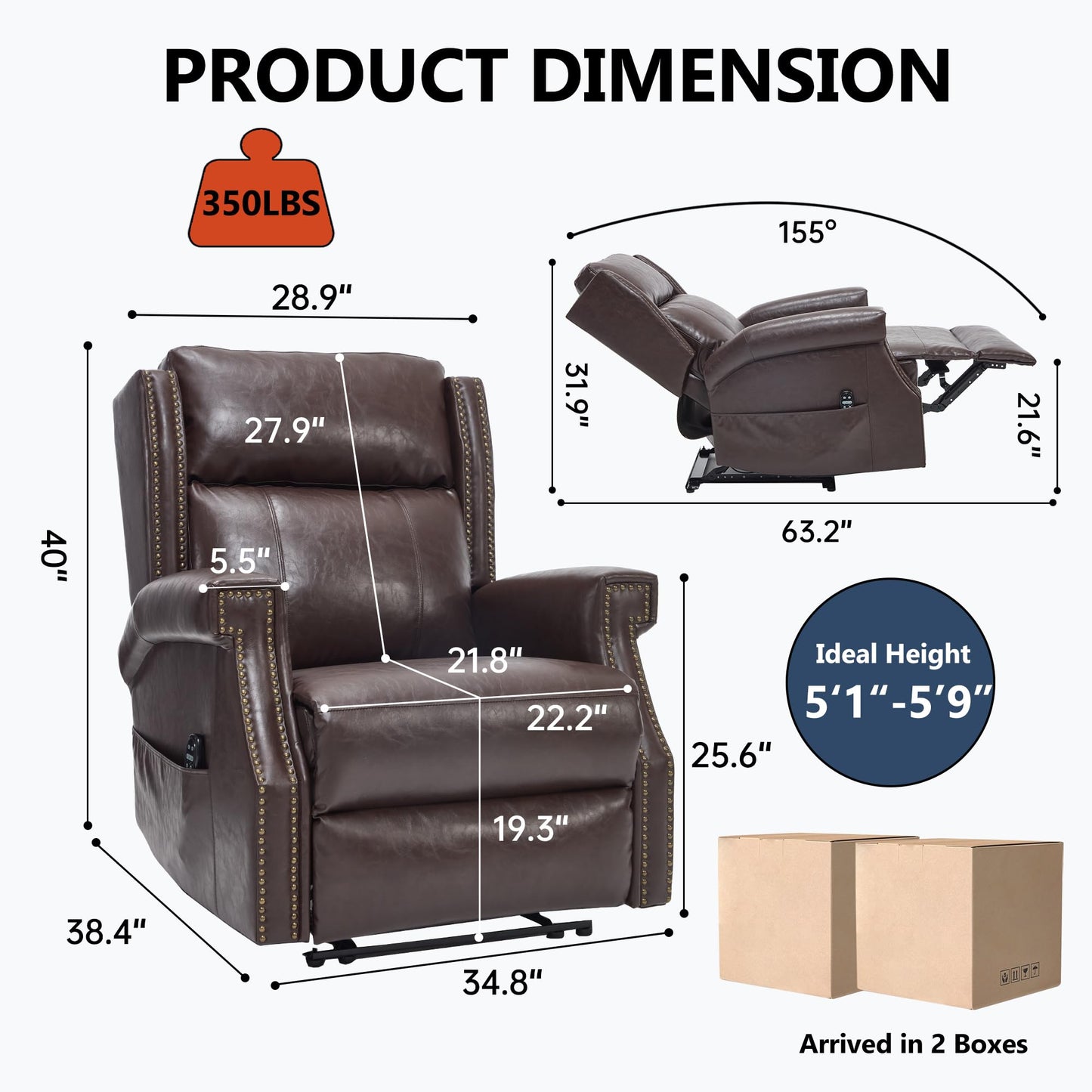 KEIKI Mid Century Modern Oversized Recliner Accent Chair for Adults, Manual Leather Recliner Chair with Back Massager and Heating for Living Room, Rocking Chaise Lounge Chair Indoor, Antique Brown