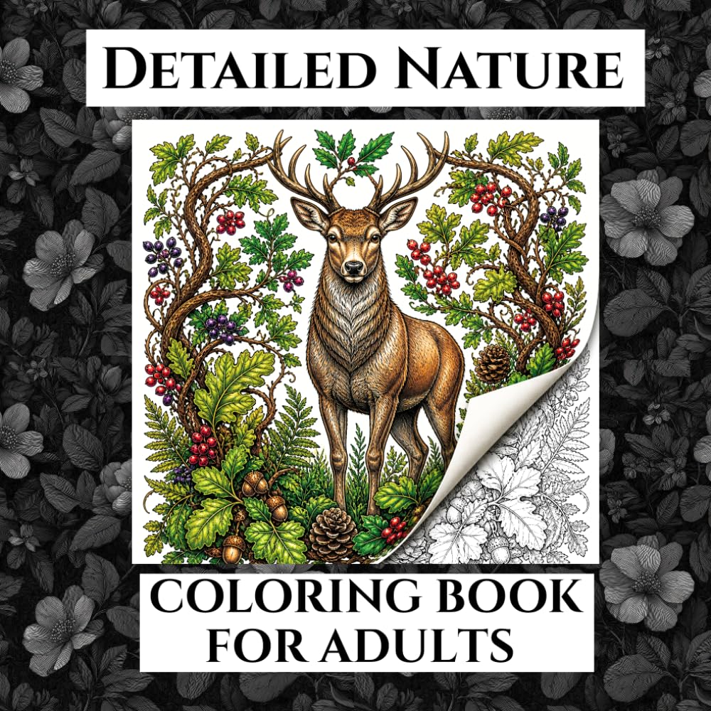 Detailed Nature Coloring Book for Adults: Intricate Animals and Botanical Designs for Relaxation and Stress Relief