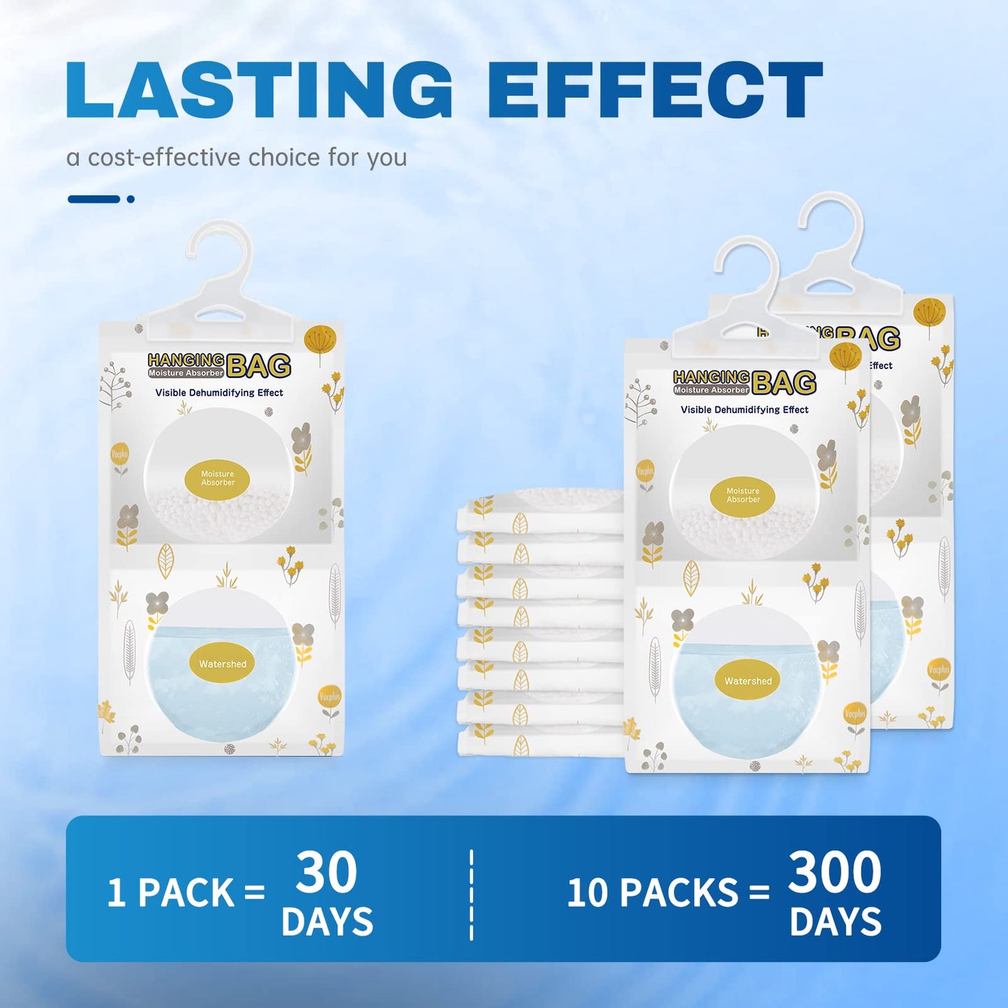 Vacplus Moisture Absorbers Packets, Fragrance Free 5 Pack, Humidity Packs, Dessicant Packets, Hanging Closet Dehumidifier Bags, Odor Eliminator for Bathroom 9.8OZ