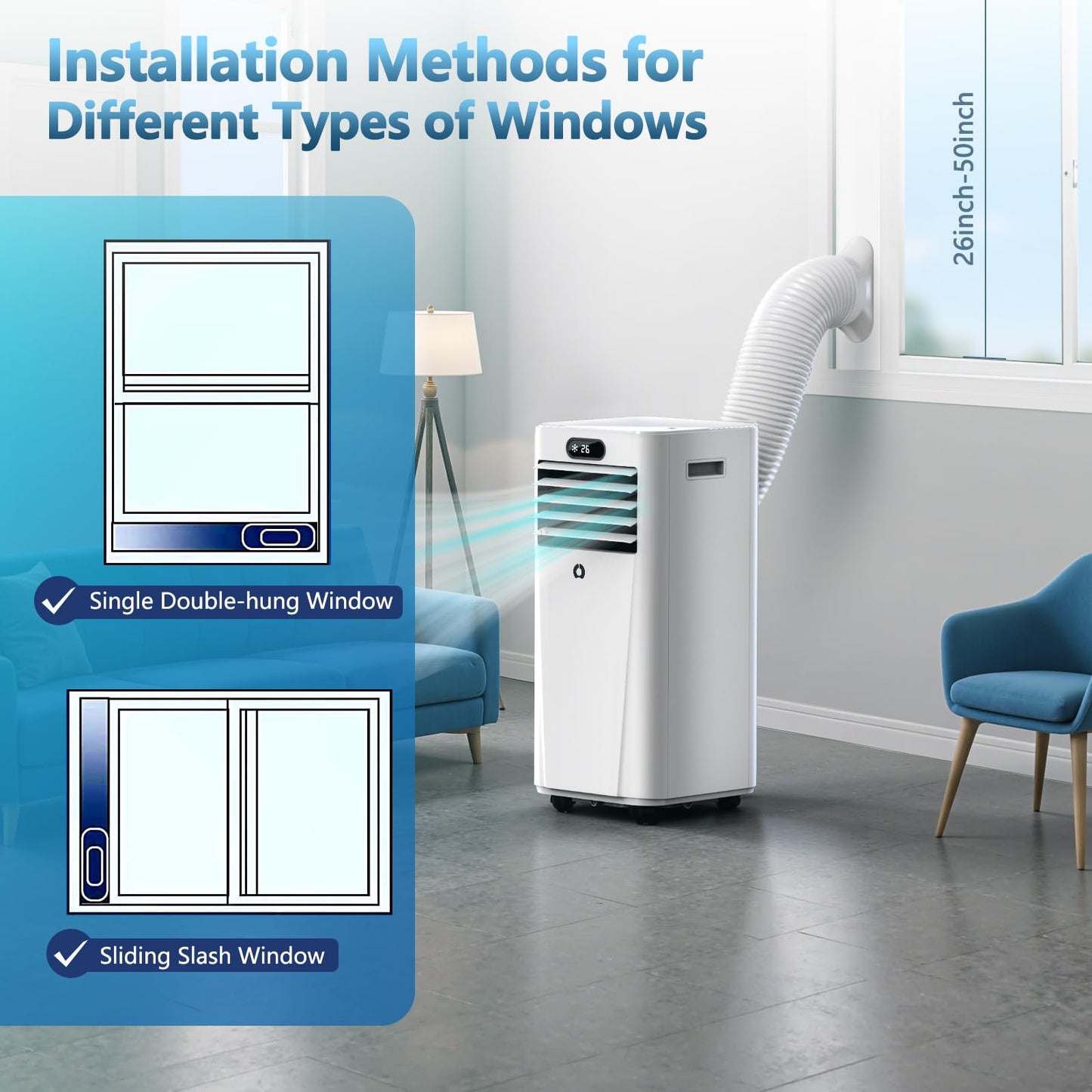 Portable Air Conditioners,10,000 BTU 3-in-1 Portable AC unit for Rooms up to 450 Sq. Ft, Featuring 24H Timer, Smart Sleep Mode, Window Kits Included, Perfect for Bedrooms, Kitchens, and Apartments