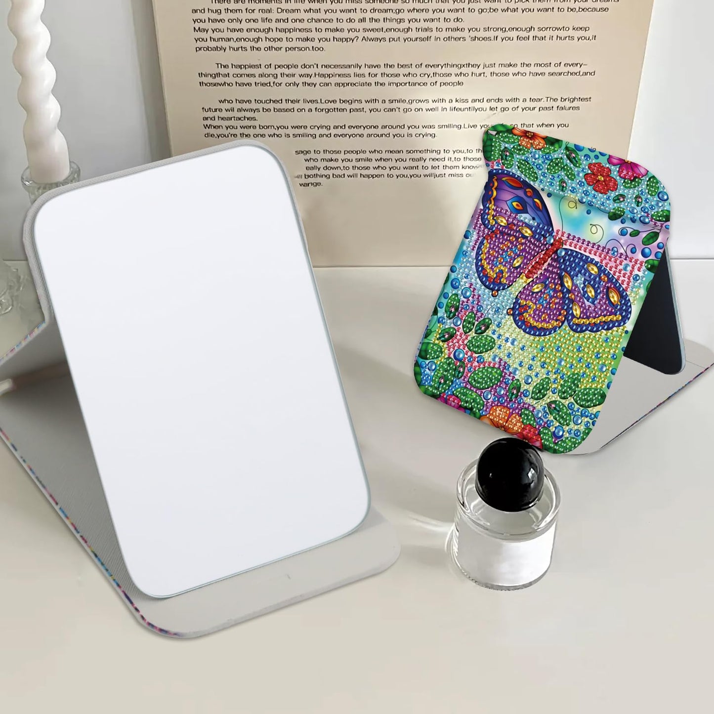 LazyFold Diamond Painting Mirror Kits for Adults Beginners,Purple Butterfly DIY 5D Diamond Art Portable Folding Mirror Kit,Festival Christmas Birthday Art Crafts Home Wall Table Decor Gifts