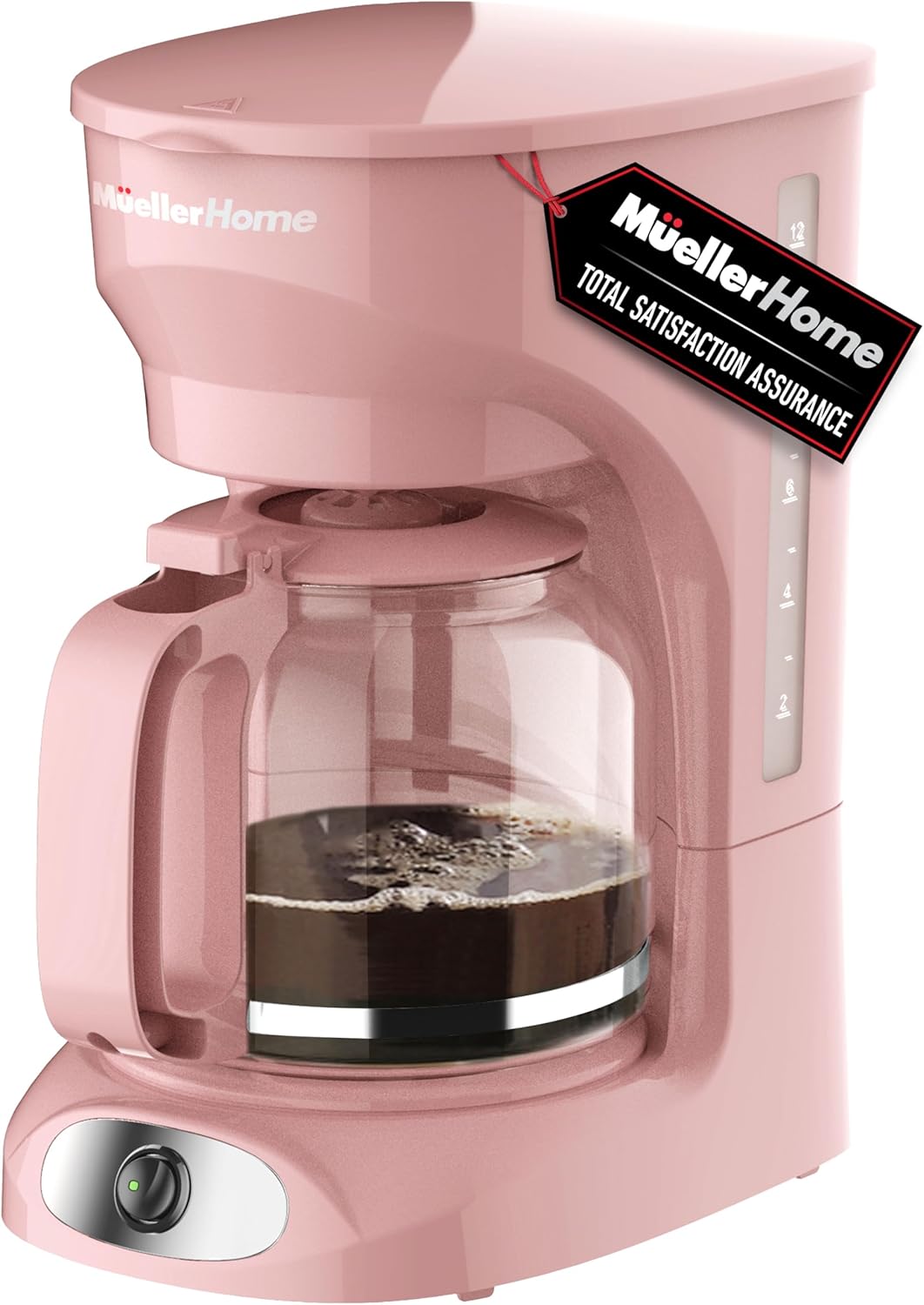12-Cup MUELLER HOME Pink Coffee Maker - Borosilicate Carafe, Auto-Off, Pink Kitchen Accessories, Reusable Filter