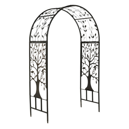 Plow & Hearth Arch Metal Outdoor Garden Arbor | Tree of Life | 83 Inches Tall | Black | Steel Trellis Lattice for Plants & Heavy Vines | Wedding | Outdoor Patio Décor