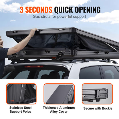 VEVOR Rooftop Tent Hard Shell, Roof Top Tent for Car SUV Truck Jeep Van Camping, Roof Tent with Telescopic Ladder Thick Mattress & LED Strip Light, 2-3 Person Family Camping Tent