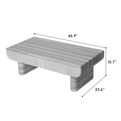 KEIKI 47" Coffee Table with Fluted Drawer, Oval Wood Coffee Table with Faux Marble Tabletop for Living Room or Office, Stylish Accent Table for Apartment or Studio, Beige Gray