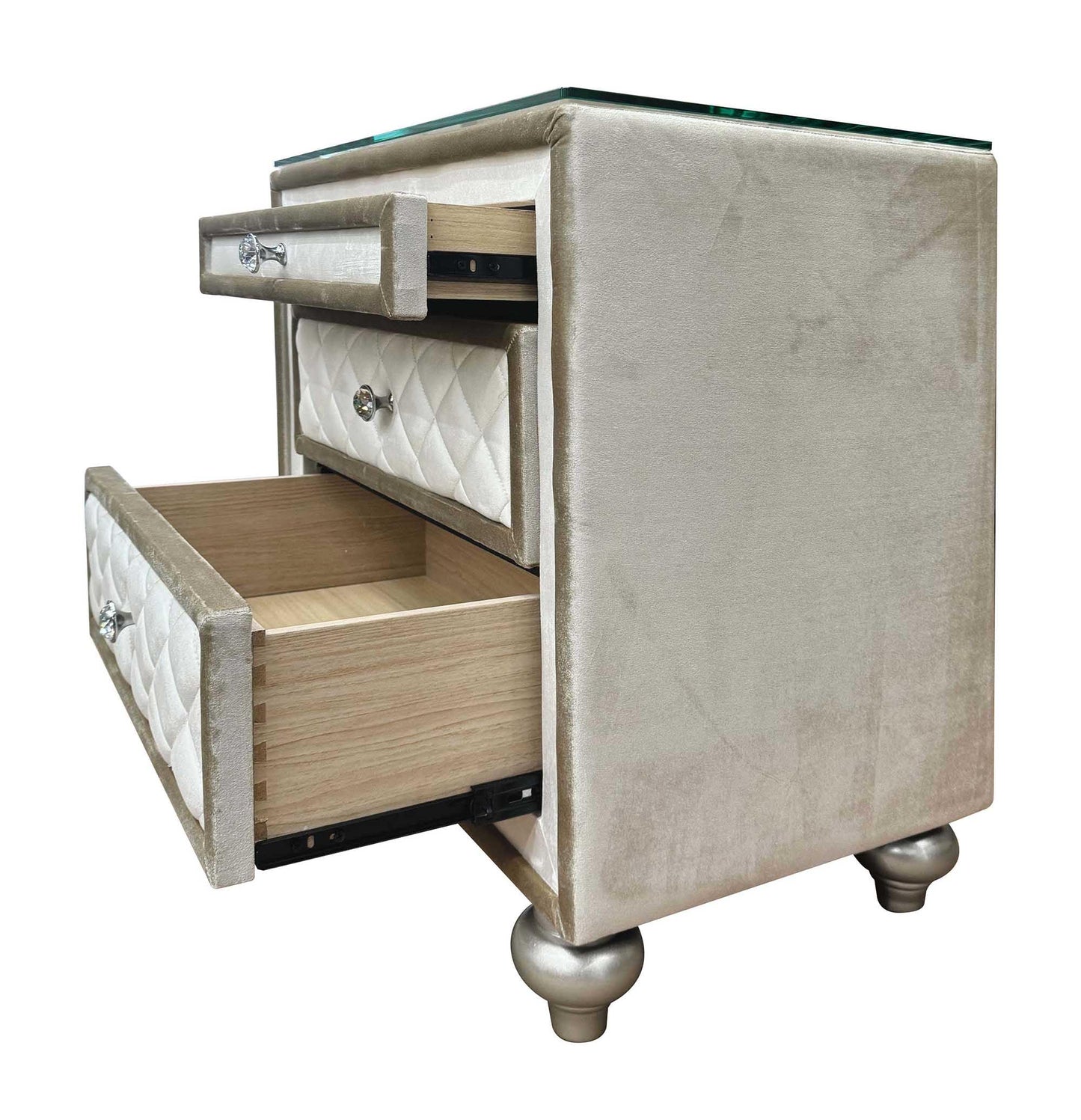 Acme Lucienne 2-Drawer Velvet Upholstered and Wood Nightstand in Beige