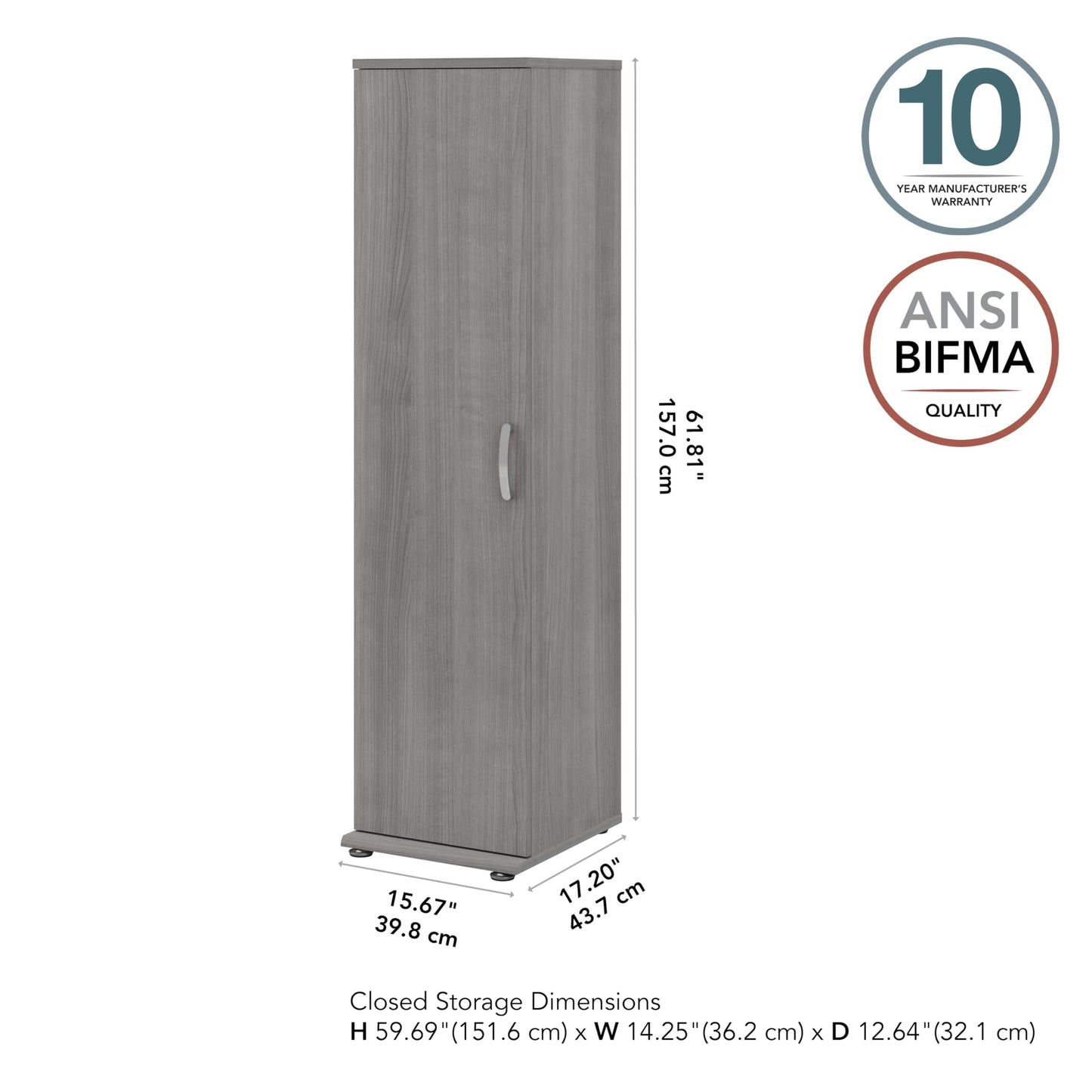 Bush Business Furniture Universal Narrow Linen Tower with Door and Shelves in Platinum Gray
