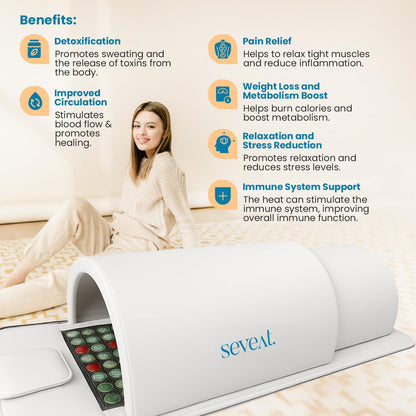 Seveat Portable Infrared Sauna Dome | 1300W Power | Near-Zero EMF | Full-Body Dry Sauna with Therapeutic Jade Stones | Home Wellness & Relaxation (White)