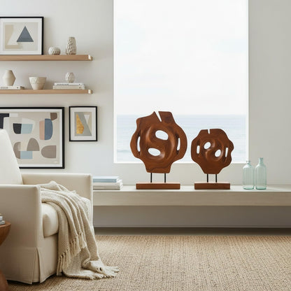 WELLAND Set of 2 Irregular Teak Sculptures