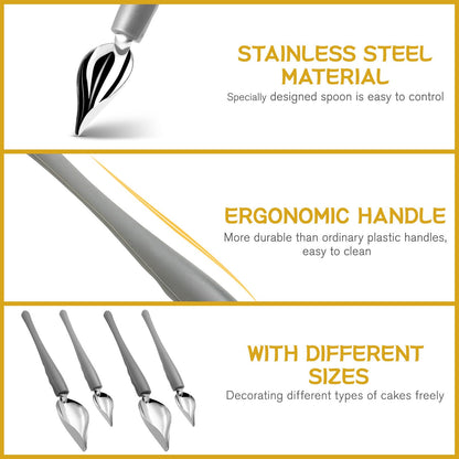 PRETYZOOM 4pcs Dessert Decorating Spoons Chocolate Dipping Tools Multipurpose Stainless Chef Art Spoons