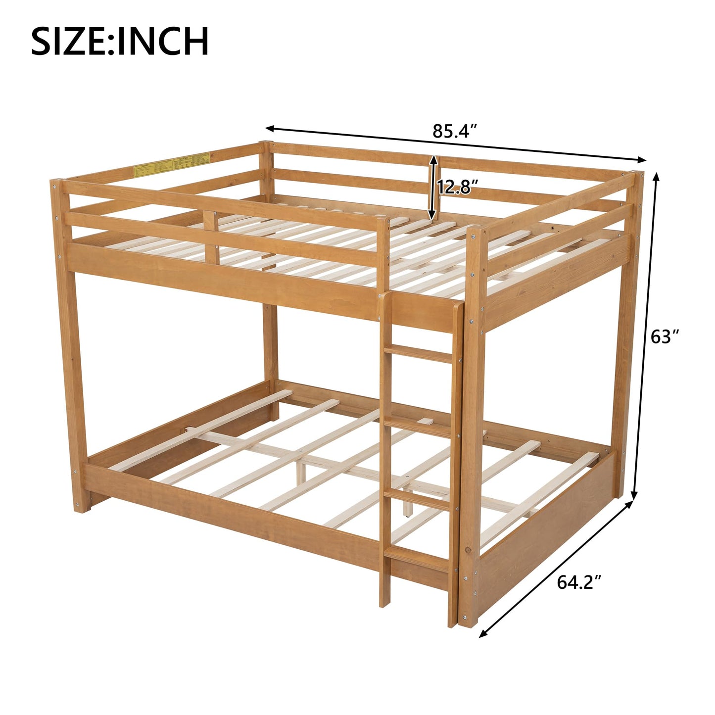 Merax Modern Queen Over Queen Size Wood Bunk Bed with Ladder, No Box Spring Required, Space-Saving, Wood Color