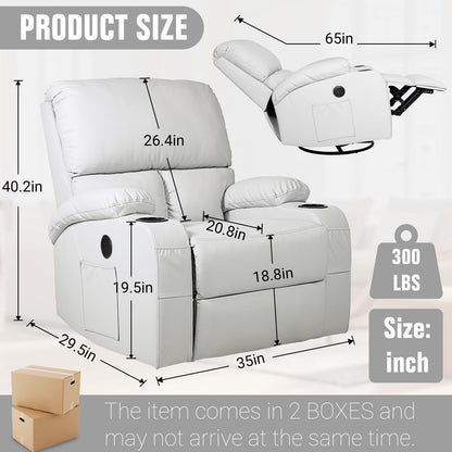 LAFWELL Rocking Recliner Chair, Massage Rocker Recliner Chair with Vibration Massage and Heat, USB and Type-C Ports,360° Swivel Faux Leather Chairs, Living Room, Bedroom, Nursery, RV, Light Grey