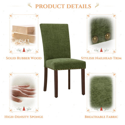 Parsons Dining Chairs Set of 6, Upholstered Nailhead Dining Room Kitchen Side Chair with Thick Cushions and Wood Legs, Green