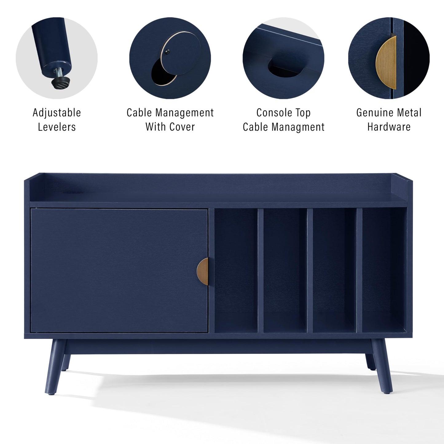 Crosley Furniture Skylar Mid-Century Record Player Cabinet with Vinyl Storage, Turntable Stand for Records, Navy