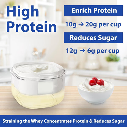 Ultimate Yogurt Strainer, Make Delicious, High Protein, Greek Yogurt, 70% Less Sugar & Lactose, Fine Mesh Nylon Greek Yogurt Maker, 100% BPA-Free & Dishwasher Safe with Large 2.3 Quart Capacity