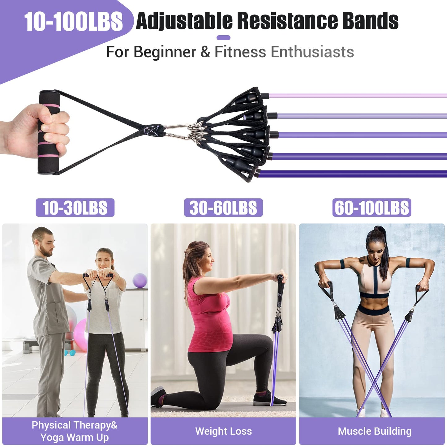 Resistance Bands with Handles for Women, 5 Level Exercise Bands Workout Bands for Physical Therapy, Yoga, Pilates, Door Anchor, Storage Pouch
