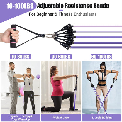 Resistance Bands with Handles for Women, 5 Level Exercise Bands Workout Bands for Physical Therapy, Yoga, Pilates, Door Anchor, Storage Pouch