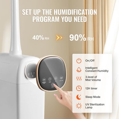 VEVOR Humidifier for Home Large Room, Commercial Humidifier for Whole House 1291.7 sq ft, 16L Water Tank & Night Light & 12h Timer & Auto Shut-Off, Greenhouse, Commercial Branch Tube w/ 360° Nozzle