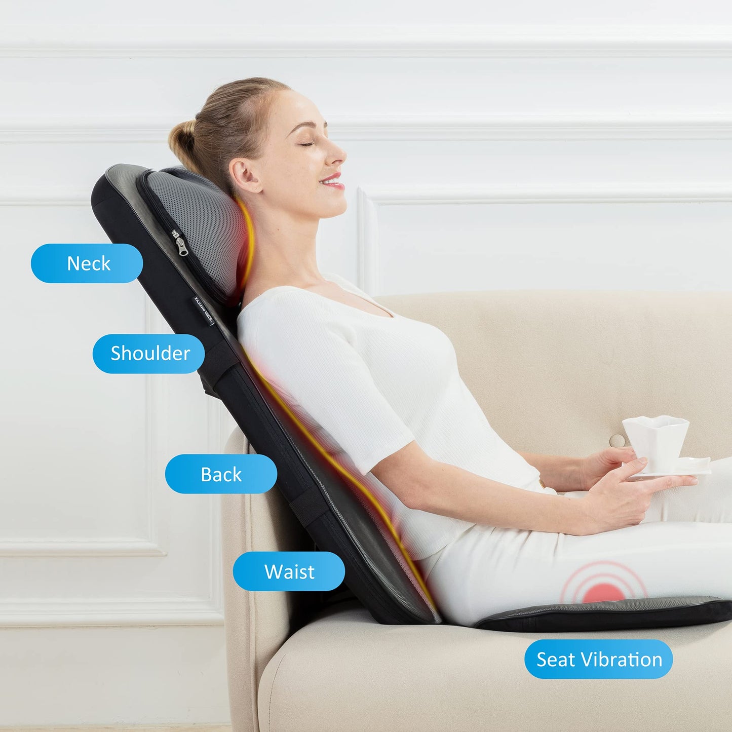 Snailax Shiatsu Neck Back Massager with Heat, Massage Chair Pad with Compression, Height-Adjustable Neck Massage Rollers Chair Seat Massager, Gifts for Men, Women