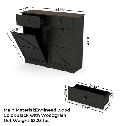 HUYYA Modern Sideboard Cabinet Buffet Storage Console Credenza for Dining Room, Free Standing Tilt Out Trash, Laundry Sorter Cabinet with Sturdy Construction and Easy Clean Surf