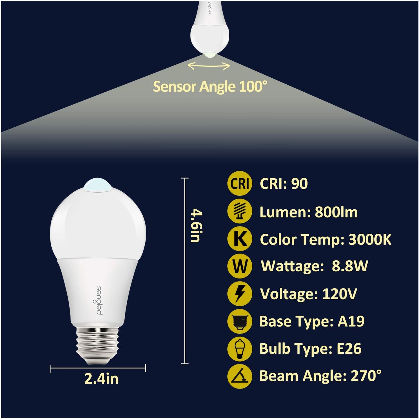 Sengled Motion Sensor Flood Light Bulbs, Dusk to Dawn LED Security Light E26 Base PAR38 Motion Activated 5000K Daylight,1500LM, Waterproof for indoor-outdoor, 2 Pack 4th Gen